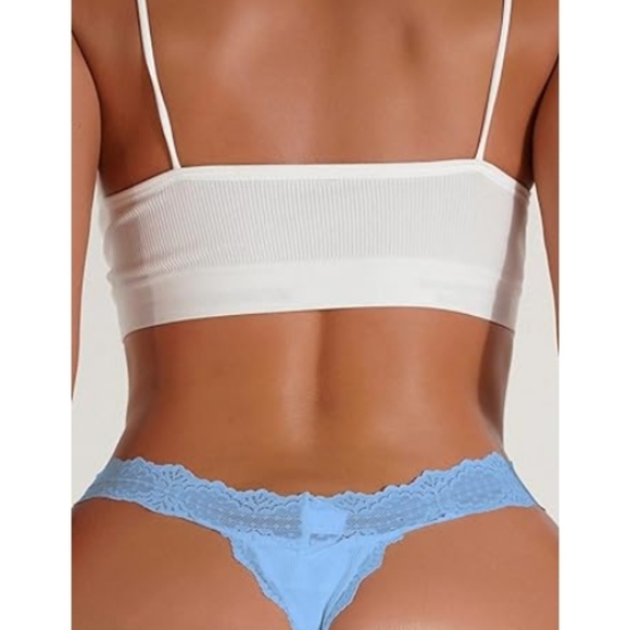 Milumia Women Sexy Panties Lace Cut Out Thongs Mid Waist Underwear Sky Blue - Picture 5 of 7